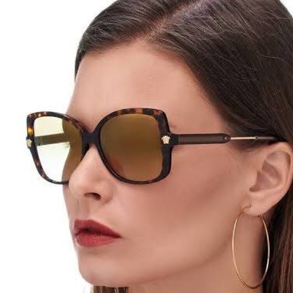 New - VERSACE VE4390F 108/6E Dark Havana / Brown Gold Flash 56m Sunglasses - Picture 1 of 8